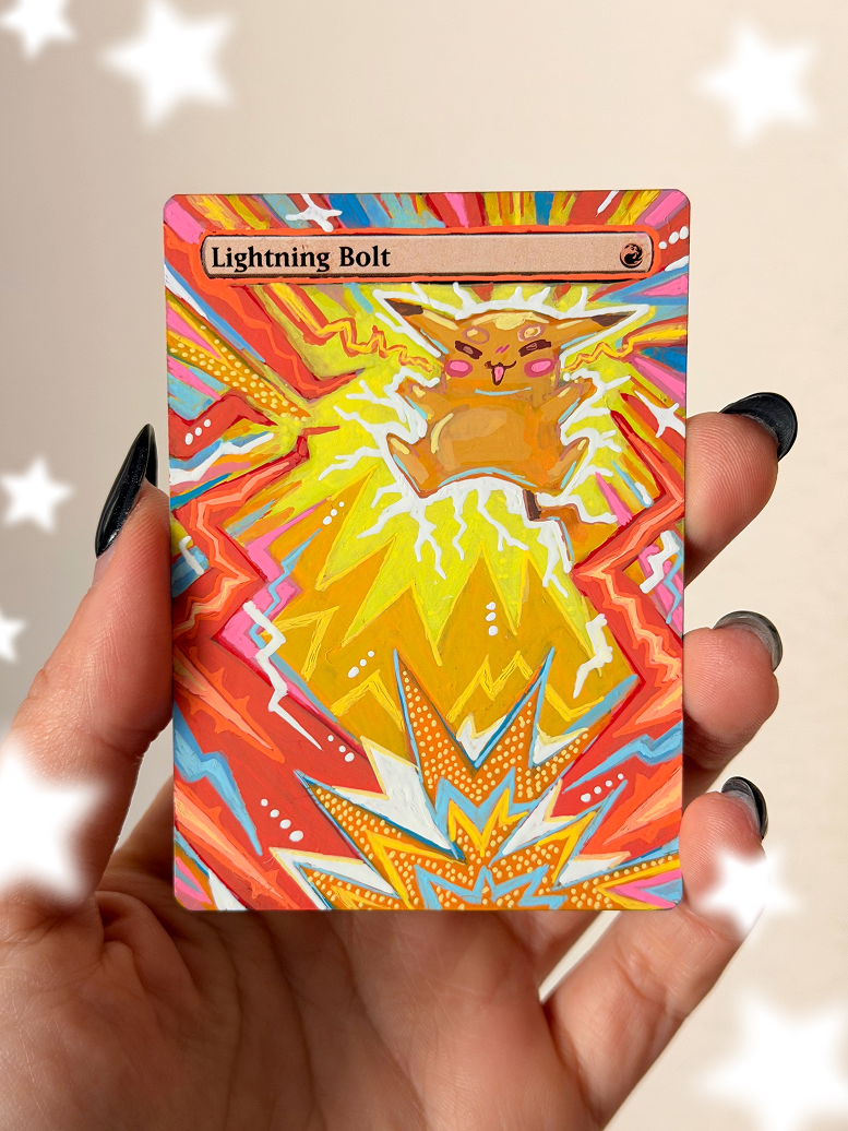 Hand Painted MTG Alter Lightning Bolt Pikachu